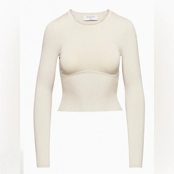 Aritzia Babaton empire sculpt long sleeve top matte pearl small - Picture 2 of 7